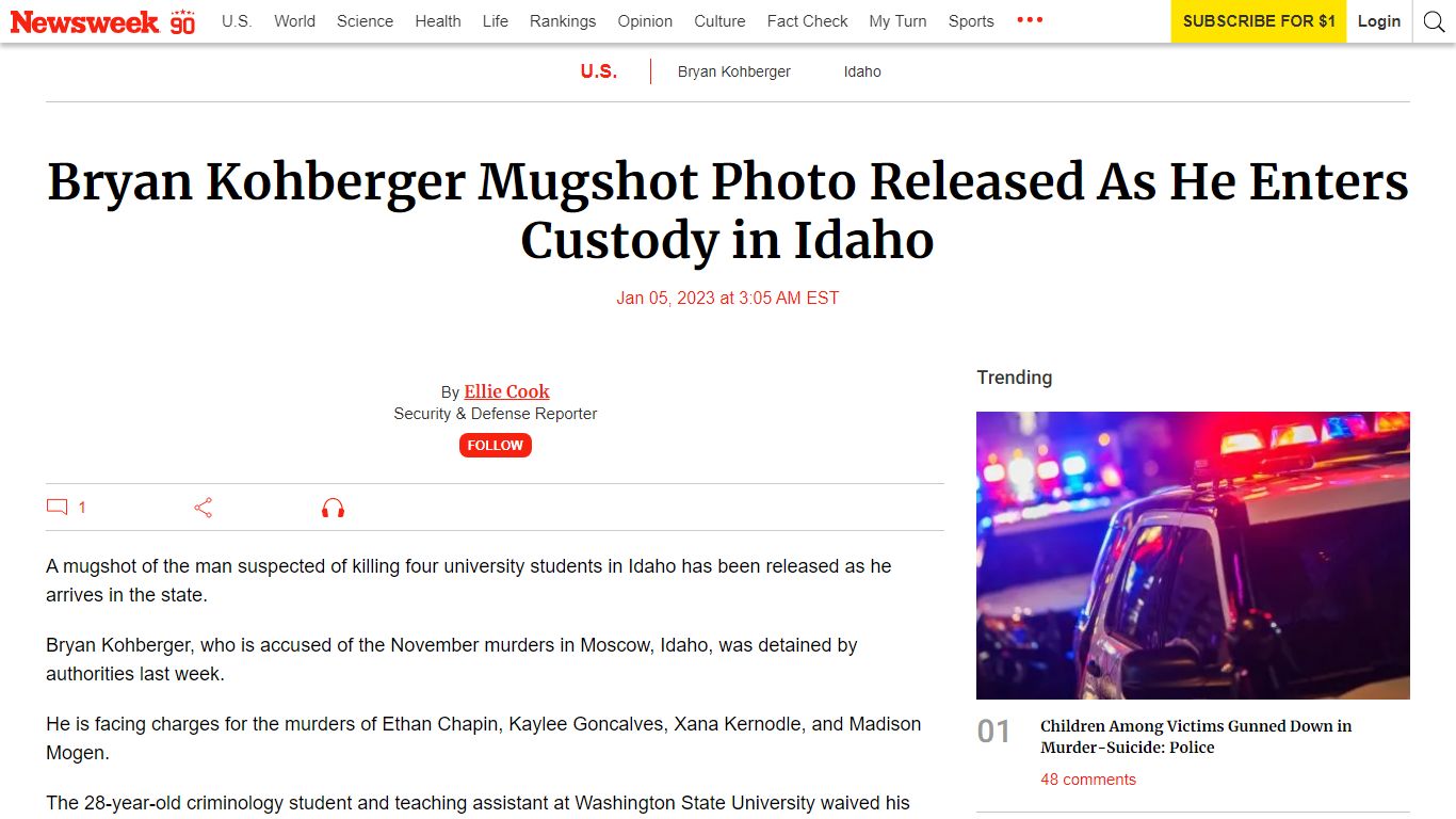 Bryan Kohberger Mugshot Photo Released As He Enters Custody ... - Newsweek