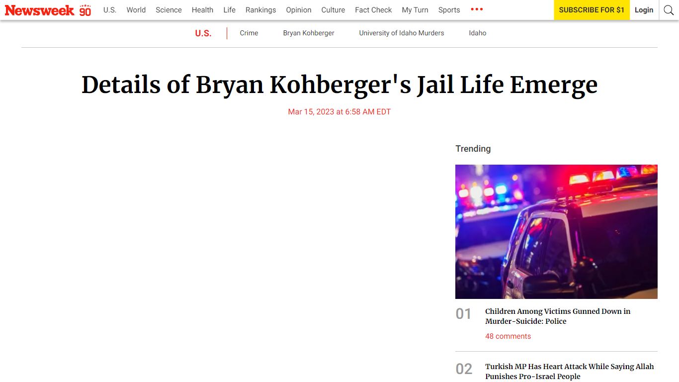 Details of Bryan Kohberger's Jail Life Emerge - Newsweek